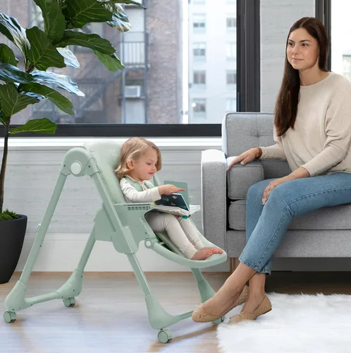 Miniatura 10 de Little Folks by Delta Children - Silla alta SlimFold 2 en 1 para bebés y niños pequeños, color verde salvia