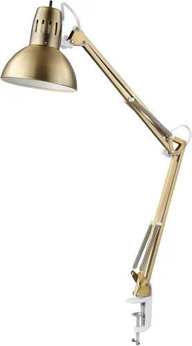 Globe Electric 62000010 Lámpara de escritorio de 32" con múltiples articulaciones con abrazadera metálica, latón mate, acentos blancos, interruptor