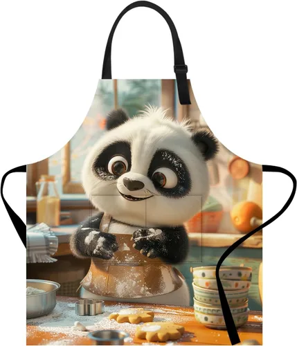 Miniatura 15 de Delantal divertido con bolsillo para mujeres y hombres, delantal de cocina ajustable para barbacoa y horneado con lindos animales y flores