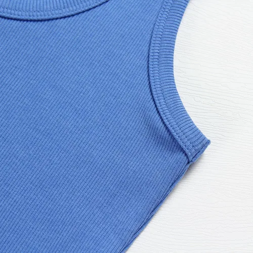Miniatura 3 de Artfish Camiseta sin mangas con cuello redondo para mujer, de punto acanalado, ajustada, casual