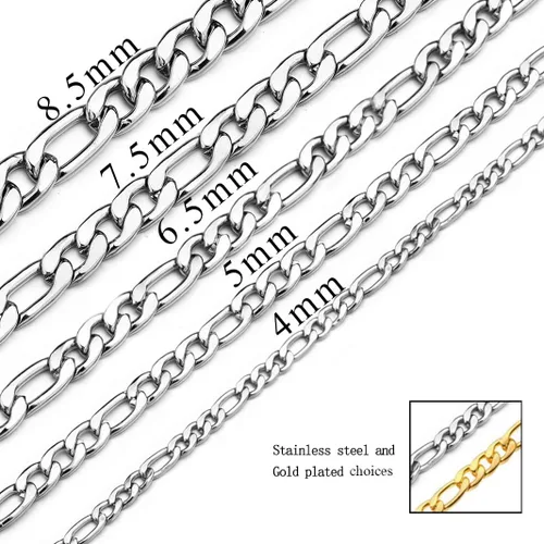 Miniatura 4 de Figaro - Collar de cadena de acero inoxidable chapado en oro real joyería para hombres y mujeres