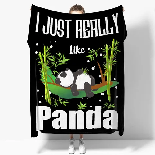 Manta de franela con texto en inglés "I Just Really Like Panda", suave y ligera, para sofá, cama, camping, manta de poliéster, regalo para niñas y