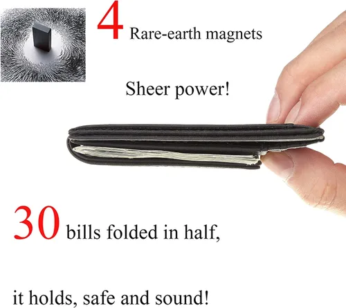 Miniatura 4 de Toughergun Billetera magnética con bolsillo frontal de cuero auténtico con bloqueo RFID talla única