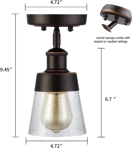 Miniatura 4 de Lámpara de montaje empotrado de vidrio rústico, mini pantalla de vidrio transparente semirempotrada, lámpara de techo para pasillo, granja, cocina
