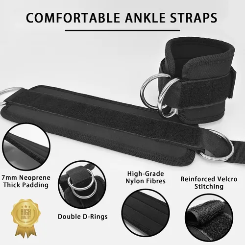 Miniatura 2 de Correas de tobillo de fitness para máquinas de cable, paquete de 2, cómodas y ajustables, puños de tobillo y muñeca acolchados, correas para piernas