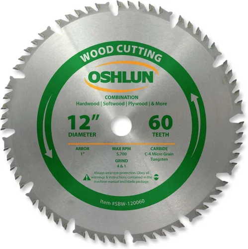 Miniatura 5 de Oshlun SBW-120028 Hoja de sierra de rasgado ATB de 12 pulgadas y 28 dientes con eje de 1 pulgada