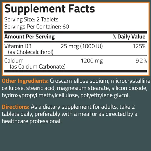Miniatura 6 de Bronson Calcio 1200 mg por porción más vitamina D3 1000 UI fórmula de alta potencia, sin OMG, 120 tabletas