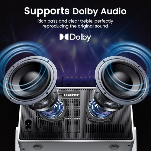 Miniatura 11 de Proyector inteligente ANSI 1500, proyector portátil con WiFi y Bluetooth, HAPPRUN 4K Full HD Home Theater con soporte de 270°, sonido Dolby