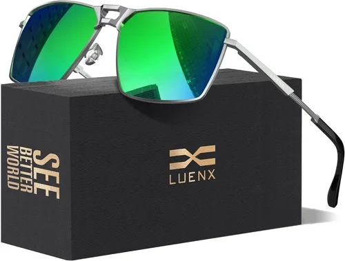 Miniatura 10 de LUENX Gafas de sol rectangulares de aviador para hombre, lentes polarizadas cuadradas con protección UV 400