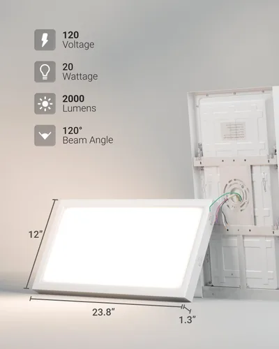 Miniatura 6 de Sunco Paquete de 6 Luces de Panel Plano LED de 1x2, CCT Dual Seleccionable 3500K/4000K/5000K y Potencia Seleccionable 16W/18W/20W, 2000 LM, Triac