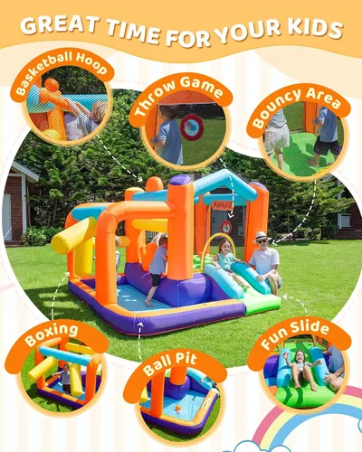 Miniatura 5 de Casa inflable para rebotar, casa de rebote de doble diapositiva para niños grandes, castillo de salto de osos 6 en 1 con soplador 450, cojín