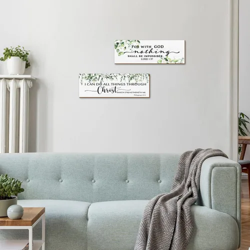 Miniatura 5 de Yalikop 2 piezas de arte inspirador de pared verde salvia, citas motivacionales positivas, letrero de madera de las Escrituras cristianas