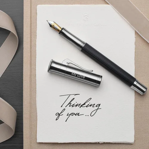 Miniatura 3 de Graf von Faber-Castell Pluma estilográfica mediana clásica plateada platino - Ébano