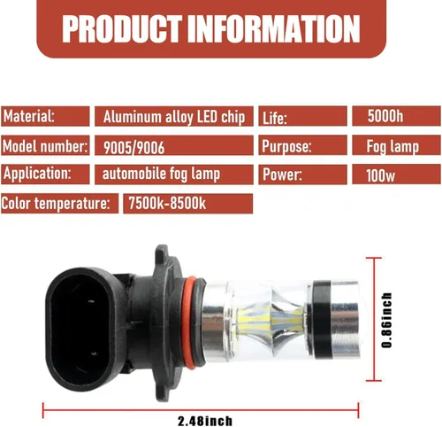 Miniatura 2 de QODOLSI 2 bombillas LED 9005/9006 antiniebla para automóvil, luces de circulación diurna, luz delantera de 6500 K, luces de haz bajo de 12 V 100 W