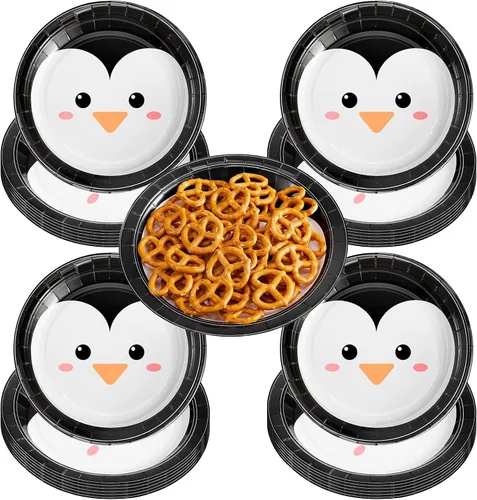 Yungyan 48 piezas de decoraciones de fiesta de invierno de 7 pulgadas, platos de papel de pingüino, suministros de fiesta de pingüinos, platos