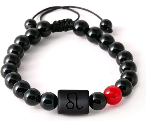 Pulsera con signos del zodiaco para hombres y mujeres, 0.315in, piedra de ónice negra natural, constelación, horóscopo trenzado, pulseras de cuentas