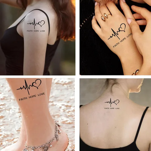 Miniatura 2 de 6 hojas de tatuajes temporales de fe esperanza amor en cruz corazón tatuajes falsos temporales palabras tatuaje para mujeres niñas cuello tatuajes