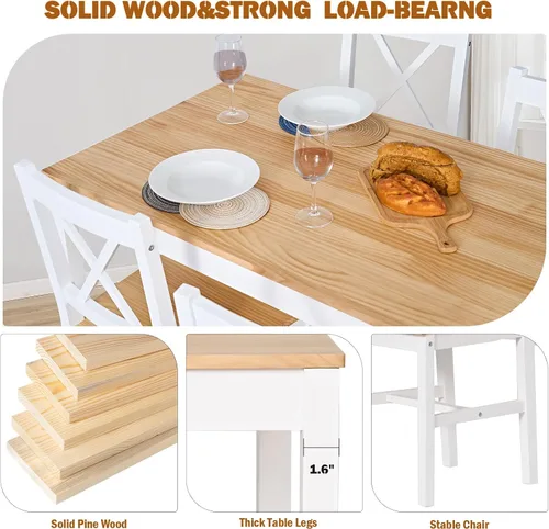 Miniatura 6 de soges Juego de mesa de comedor para 4, mesa de comedor de madera de pino de 42.5 pulgadas con 4 sillas, juego de sillas de mesa de cocina de 5