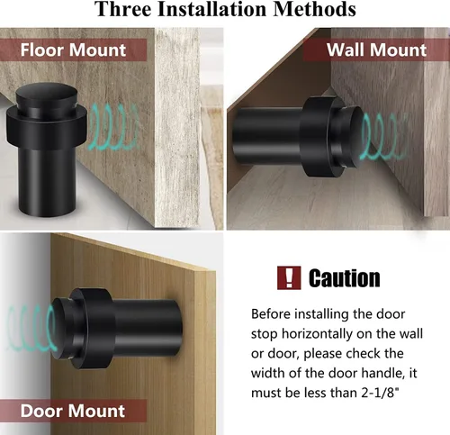 Miniatura 2 de KOLAKO Topes de puerta, topes de puerta de piso, (2 pulgadas) negro mate moderno resistente sólido pequeño cilíndrico parachoques de goma, acero