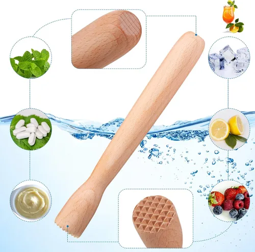 Miniatura 3 de Patelai Muddler - Bebidas de cóctel de madera de 7.8 pulgadas y cuchara de barra de 12 pulgadas, cuchara mezcladora en espiral de acero inoxidable