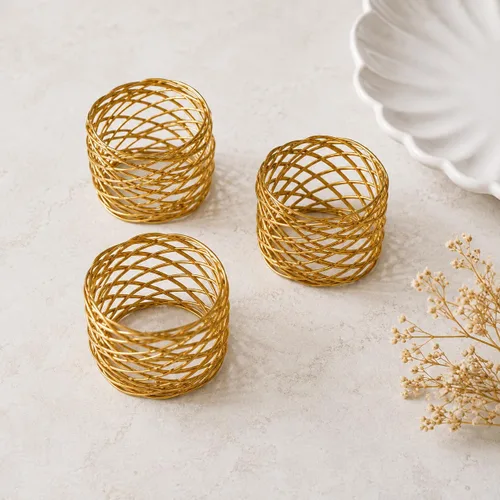 Miniatura 3 de ALPHA Living HOME Juego de 12 servilleteros dorados de alta calidad, 100% metal, decoración de mesa resistente al óxido, servilleteros con hebillas