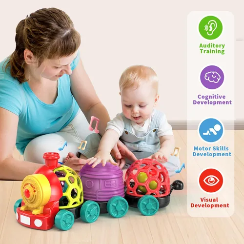 Miniatura 3 de MOONTOY Juguetes de Tren para Niños Pequeños de 1 Año, Regalo de Cumpleaños para Niño, Rellenos de Cesta de Pascua, Juguetes Musicales de Empujar