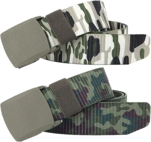 Miniatura 31 de Cinturón para hombre, cinturón táctico militar de nailon con hebilla sin metal, paquete de 2 Camuflaje verde y camuflaje caqui