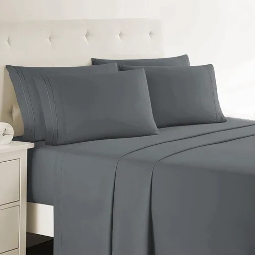 Miniatura 23 de Clara Clark - Juego de sábanas King con Flex Top, 6 piezas - Sábanas de lujo para cama King con cabeza dividida, juego de cama súper suave, King