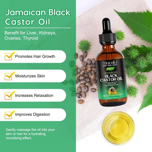 Miniatura 2 de Tiuedu Aceite de ricino negro jamaicano para el crecimiento del cabello, pestañas y cejas más gruesas, aceite de ricino para cabello, cara, cuerpo
