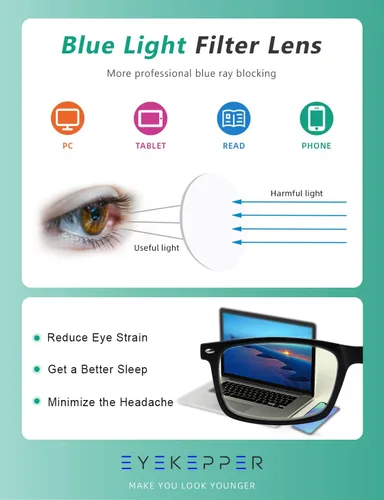 Miniatura 5 de Eyekepper - Paquete de 2 lentes anti luz azul para hombres, lentes bloqueadores de luz azul para computadora, anti fatiga visual, color negro