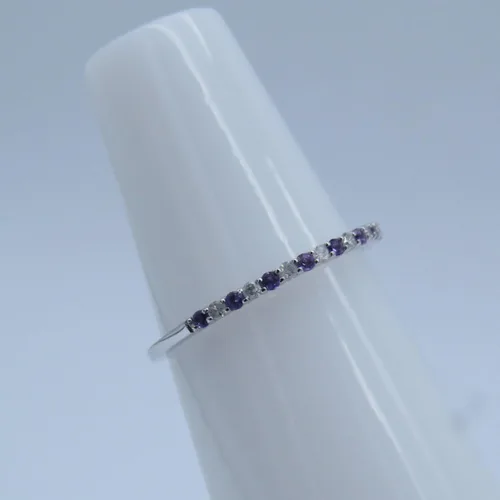 Miniatura 8 de Anillo apilable redondo de oro de 14 quilates con amatista y diamante blanco para mujer