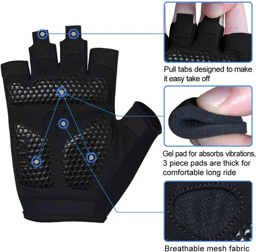 Miniatura 2 de HuwaiH Guantes de ciclismo para hombres y mujeres, antideslizantes que absorben los golpes, guantes de ciclismo de medio dedo, guantes de bicicleta