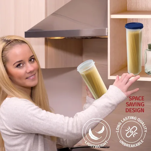 Miniatura 4 de Contenedor de pasta de espagueti transparente alto con tapa, paquete de 2. Organización multiusos de despensa de cocina y almacenamiento de Azul