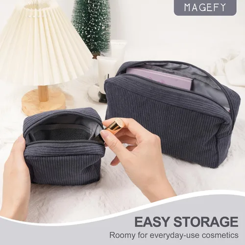 Miniatura 5 de MAGEFY Pequeña bolsa de maquillaje para bolso, mini bolsa de cosméticos de pana, linda bolsa cosmética para mujeres con bolsillos deslizantes