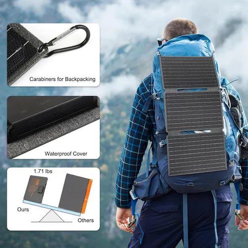 Miniatura 5 de Kit de panel solar plegable portátil de 30 W 18 V ETFE paneles solares cargador con USB 3.0, salidas tipo C y CC, carga rápida compatible