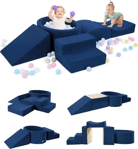 Miniatura 11 de Elftopia Bloques de Escalada de Espuma con Fosa de Pelotas Diseñados para Niños Pequeños de 1 a 3 Años - Excelente para Gatear en Interiores, gris-5
