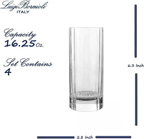 Miniatura 2 de Luigi Bormioli Bach - Vasos altos acanalados, fabricados en Italia (juego de 4), vasos de barra de 16.5 onzas con base pesada, bordes cortados