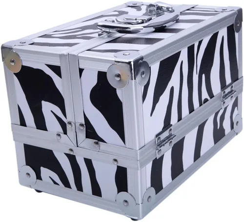 Miniatura 3 de Caja de tren de maquillaje de aluminio ligero, joyero, organizador de cosméticos con espejo (9.06 x 5.91 x 5.91) (largo x ancho x alto) cebra