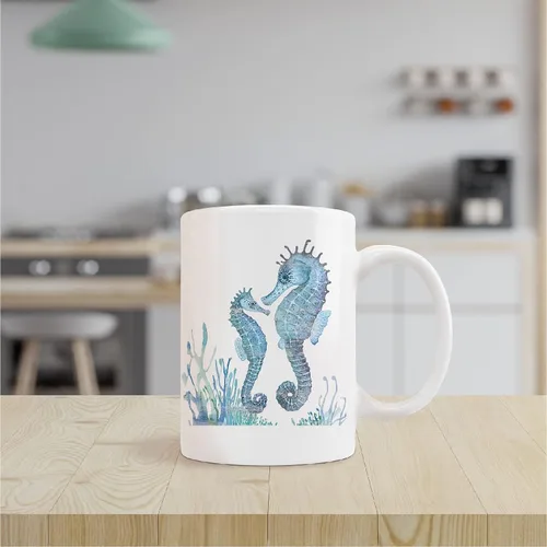 Miniatura 2 de kunlisa Taza de cerámica de caballito de mar con acuarela, diseño de caballitos de mar para parejas, taza de café con leche de 11 onzas, regalos