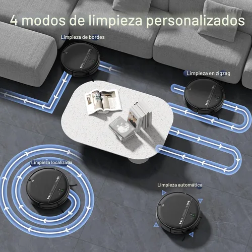 Miniatura 6 de Robot aspirador y trapeador para pelo de mascotas, robot aspirador 2 en 1 para suelos duros y alfombras con diseño delgado de 2.87 pulgadas, control