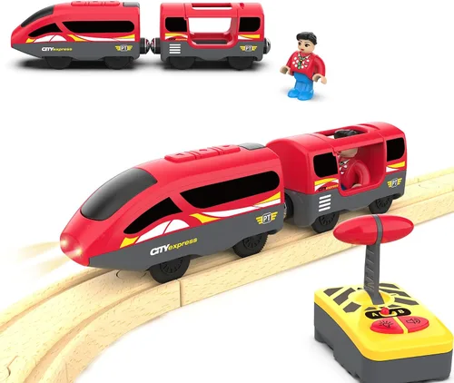 Miniatura 2 de Juego de juguetes de tren motorizado y tren de control remoto para pistas de madera, trenes a pilas para niños, compatible con Thomas, Brio, Melissa