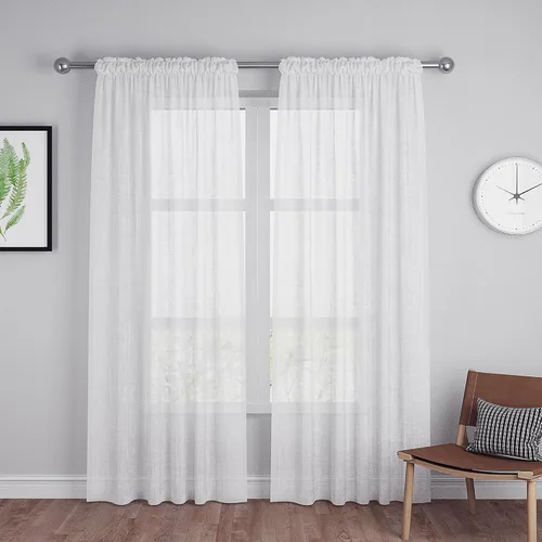 Miniatura 9 de UPOPO Paneles de Cortina Beige Pequeños Cortinas Transparentes de Gasa de 16 Pulgadas de Largo Cortinas de Cocina de Voile con Textura de Lino