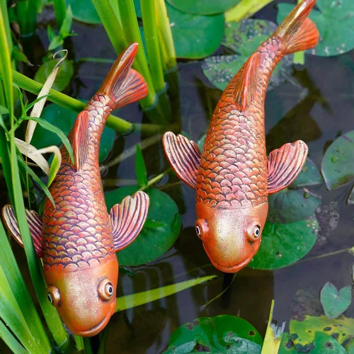 Miniatura 5 de Estatuas de Jardín de Peces Koi de Cerámica Antigua - Juego de 2 Exquisitas Esculturas de Peces para Exteriores, Patio, Estanque y Decoraciones