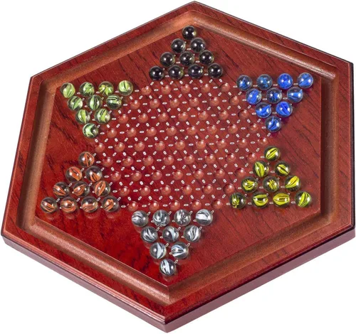 Miniatura 2 de AMEROUS Juego de mesa de damas chinas de madera de 13.6 pulgadas con 60 canicas de vidrio coloridas, juego de estrategia clásico para niños