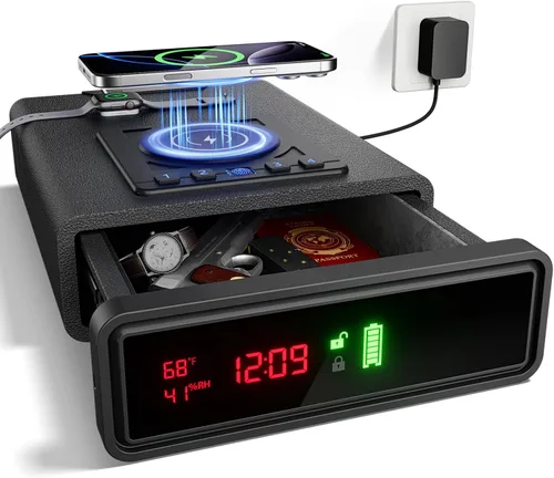 ORARAER Caja fuerte biométrica inteligente para armas con carga inalámbrica, 3 cajas de dinero de acceso rápido con huella dactilar, caja fuerte