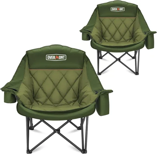 Miniatura 17 de Overmont Silla de camping XL extragrande para adultos - Soporte de 204 kg, silla plegable acolchada de alta resistencia con bolsillo lateral, Azul