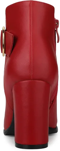 Miniatura 4 de Allegra K Botines de tacón grueso con hebilla circular y punta redonda para mujer