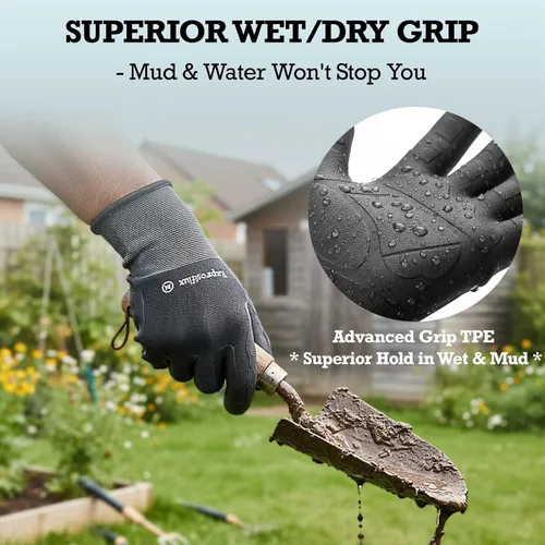 Miniatura 3 de Guantes de jardinería a prueba de espinas para mujeres y hombres (paquete de 2), agarre antideslizante 3X, palma TPE reforzada y nailon