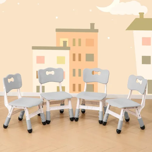 WHY TOYS Juego de 4 sillas para niños, 3 niveles, ajustables, apilables, ideales para salas de juegos, escuelas, guarderías y hogares, lavable y
