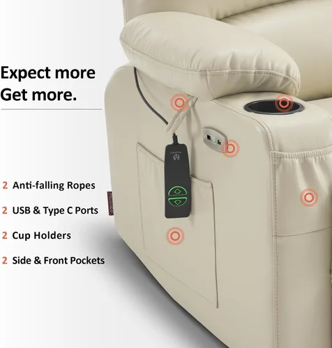 Miniatura 8 de MCombo Silla reclinable de elevación eléctrica extragrande para ancianos, silla elevadora con calor y masaje, reclinable para personas grandes
